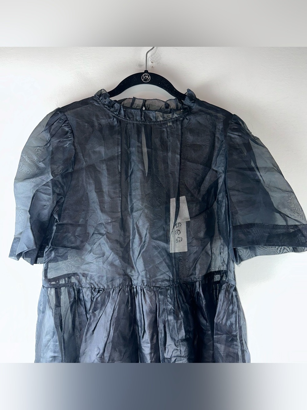 Sea New York Nuria Organza Sheer Puff Sleeve Black Babydoll Dress Women Size M - Picture 4 of 12